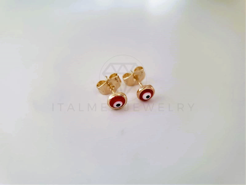 Broquel de Lujo - 104087 - Diseño Ojo Turco Rojo 6mm Oro Laminado 18K
