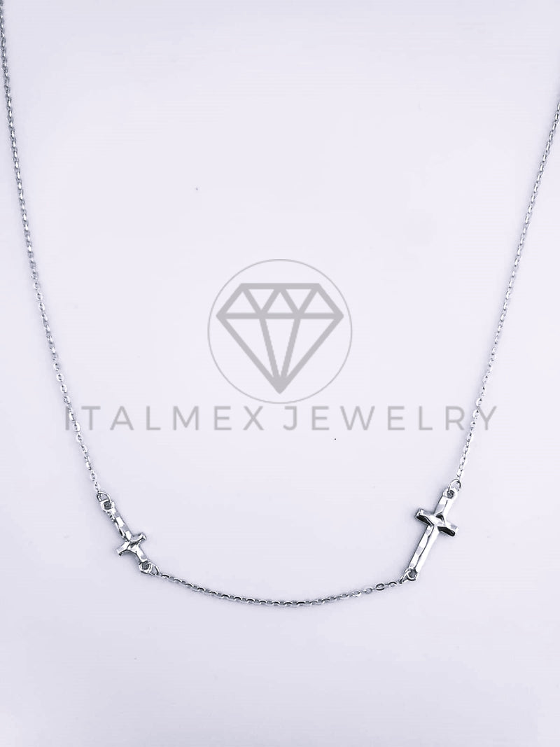 Collar de Lujo - 103632 - Estilo Dos Cruces Plata Fina .925