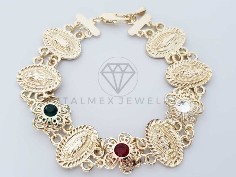 Pulsera de Lujo - 100214 - Diseño Virgen Oval CZ Tricolor Oro Laminado 18K
