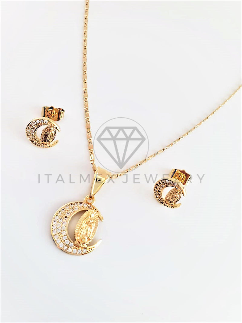 Juego de Lujo - 102924 - Diseño de Luna y Virgen CZ Clara Oro Laminado 18K
