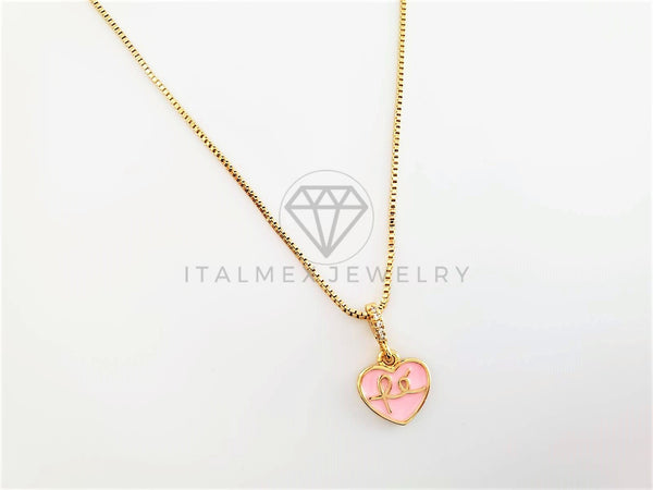 Collar Elegante - 103273 - Collar Corazón Fe Esmalte Rosa Oro Laminado 18K