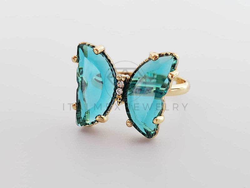 Anillo de Lujo - 101570 - Diseño Mariposa con CZ Azul Aqua Clara Oro Laminado 18K