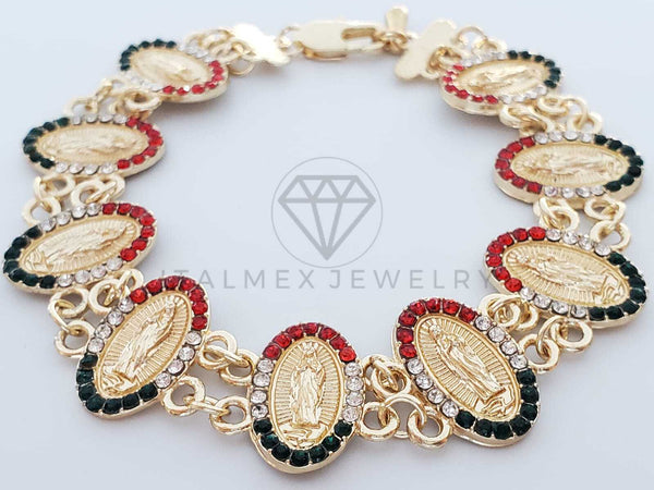 Pulsera de Lujo - 100208 - Diseño Virgen Guadalupe CZ Tricolor Oro Laminado 18K