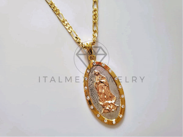 Dije Elegante - 104147 - Medalla de Virgen Circonia Tricolor Oro Laminado 18K