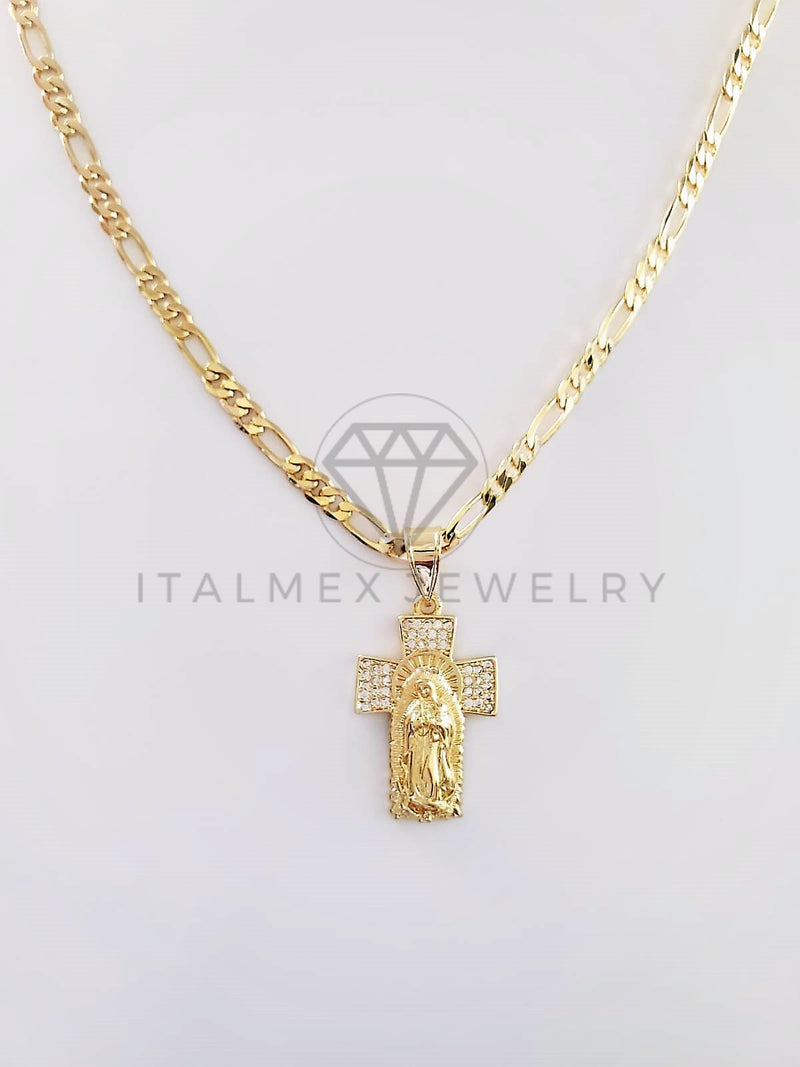 Dije Elegante - 102746 - Cruz Virgen de Guadalupe CZ Clara Tamaño Chico Oro Laminado 18K