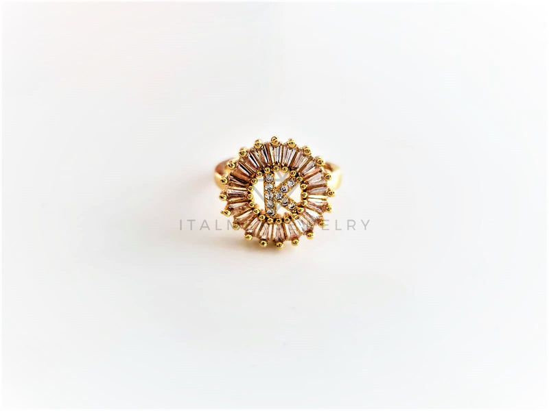 Anillo de Lujo - 102604 - Diseño Inicial "K" con CZ Clara Oro Laminado 18K