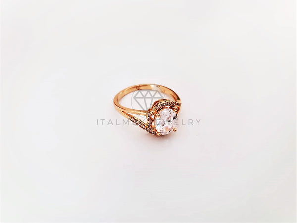 Anillo Dama de Lujo -103306 - Diseño Solitario Bisel Flor con CZ Clara Oro Laminado 18K