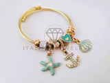 Pulsera Elegante - 104365 - Pulsera Estilo PDR Ancla, Estrella y Concha de Mar Oro Laminado 18K