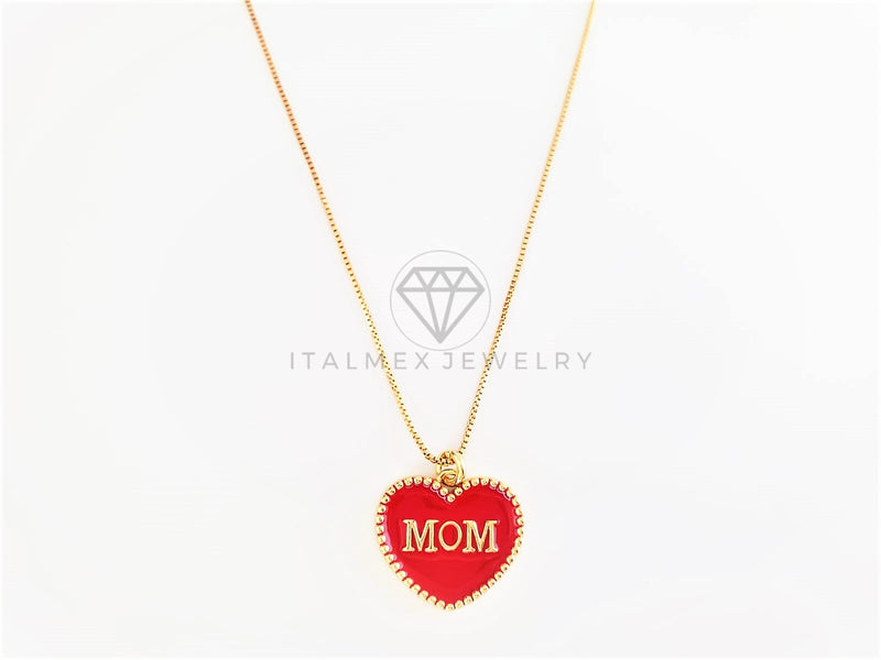 Collar Elegante - 103145 - Collar Corazón Mom | Mamá Rojo Oro Laminado 18K