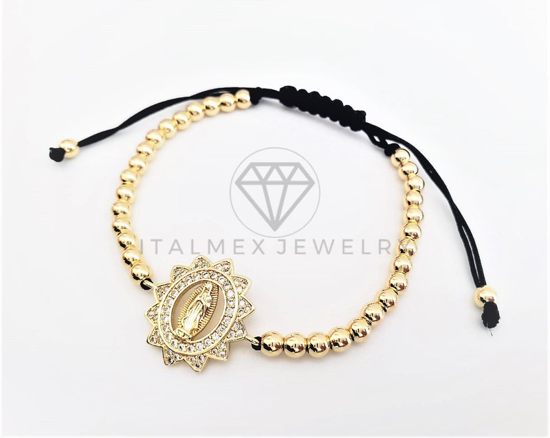 Pulsera de Lujo - 102870 - Diseño Bolitas con Virgen CZ Clara Oro Laminado 18K