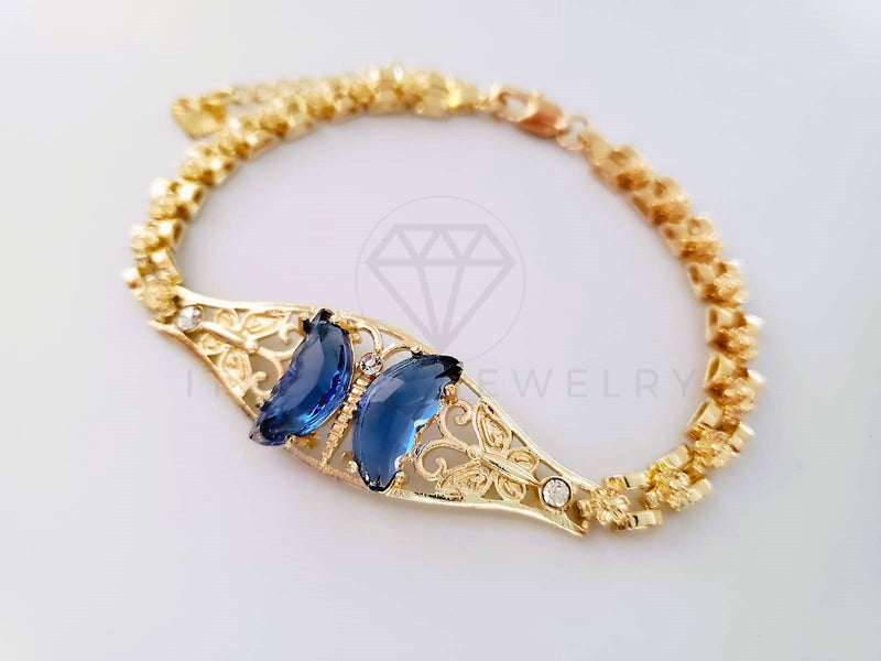 Pulsera Elegante - 103971 - Esclava de Mariposa CZ Azul Clara Oro Laminado 18K