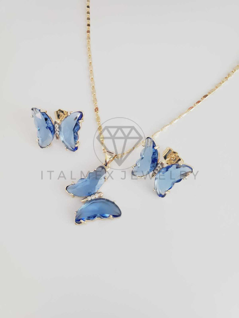 Juego de Lujo - 102407 - Diseño de Mariposas CZ Azul Cielo Oro Laminado 18K