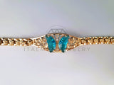 Pulsera de Lujo - 103704 - Diseño de Mariposa CZ Azul Aqua Oro Laminado 18K