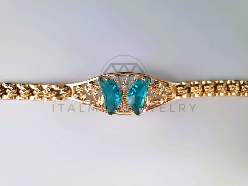 Pulsera de Lujo - 103704 - Diseño de Mariposa CZ Azul Aqua Oro Laminado 18K
